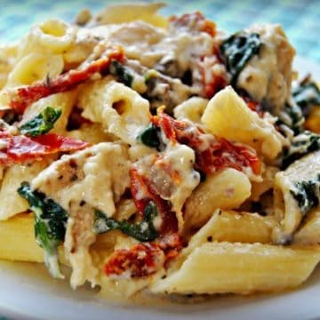 Gluten-Free Penne Pasta Alfredo with Chicken, Mushrooms, Spinach and ...