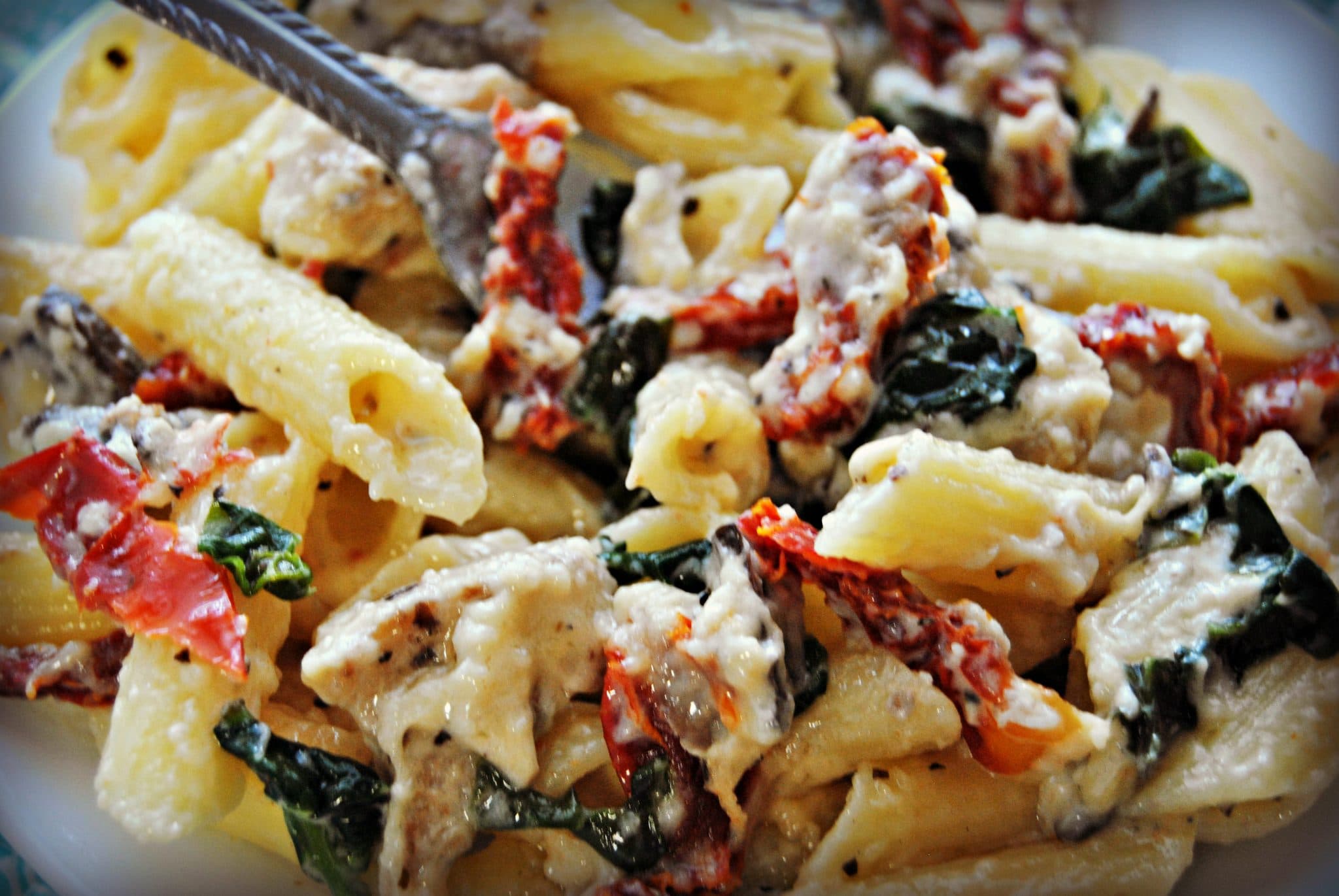 Gluten-Free Penne Pasta Alfredo with Chicken, Mushrooms, Spinach and ...