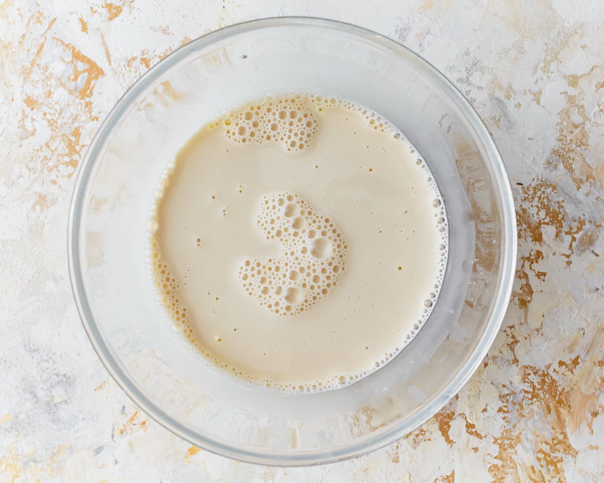 Milk and constarch mixed together for gluten-free chicken and dumplings