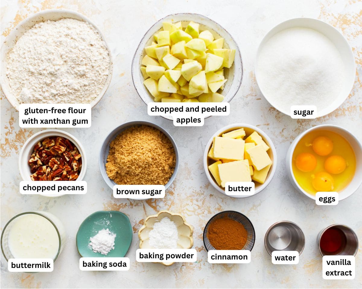 Ingredients for gluten-free apple cake.