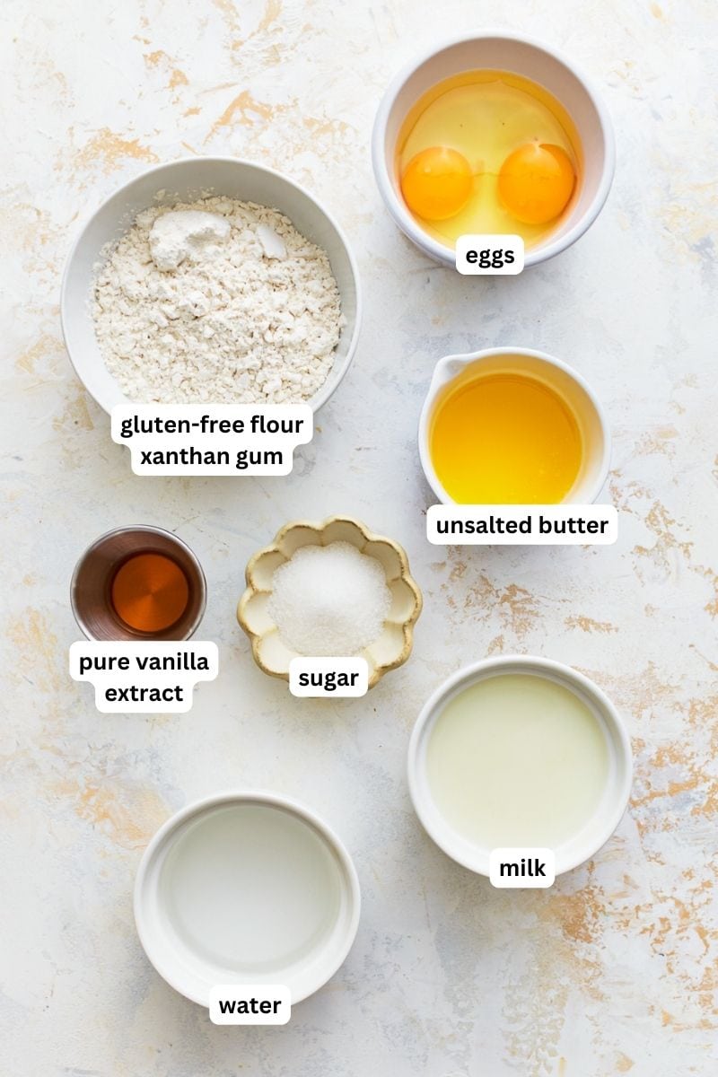 Ingredients for gluten-free crepes.