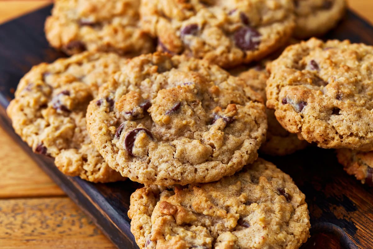 gluten-free oatmeal cookies on a cutting board.