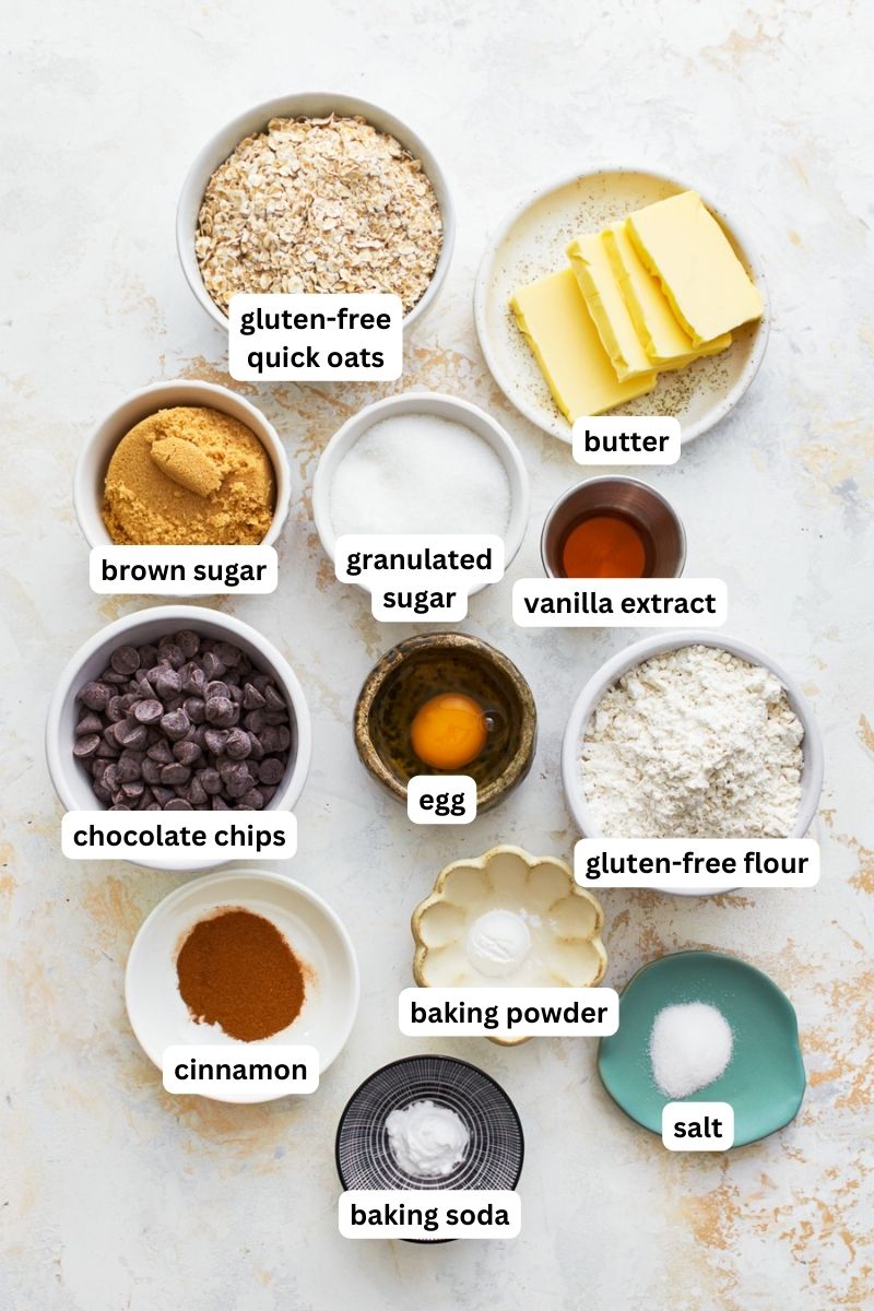 Ingredients for gluten-free oatmeal cookies.