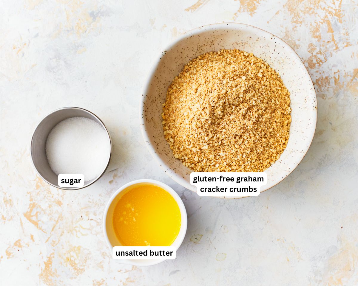 Ingrediens for gluten-free graham cracker crust recipe.