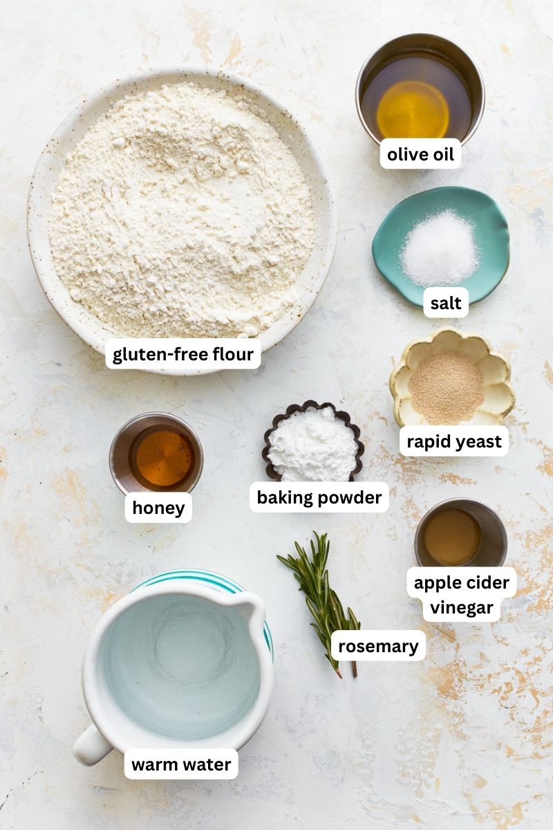 Ingredients for gluten-free focaccia.