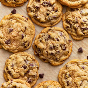 Overhead view of gluten-free chocolate chip cookies