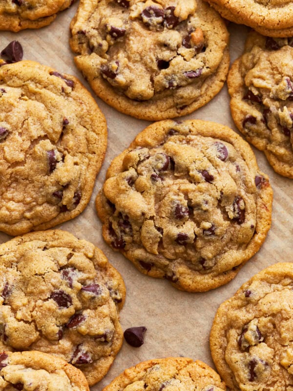 Overhead view of gluten-free chocolate chip cookies