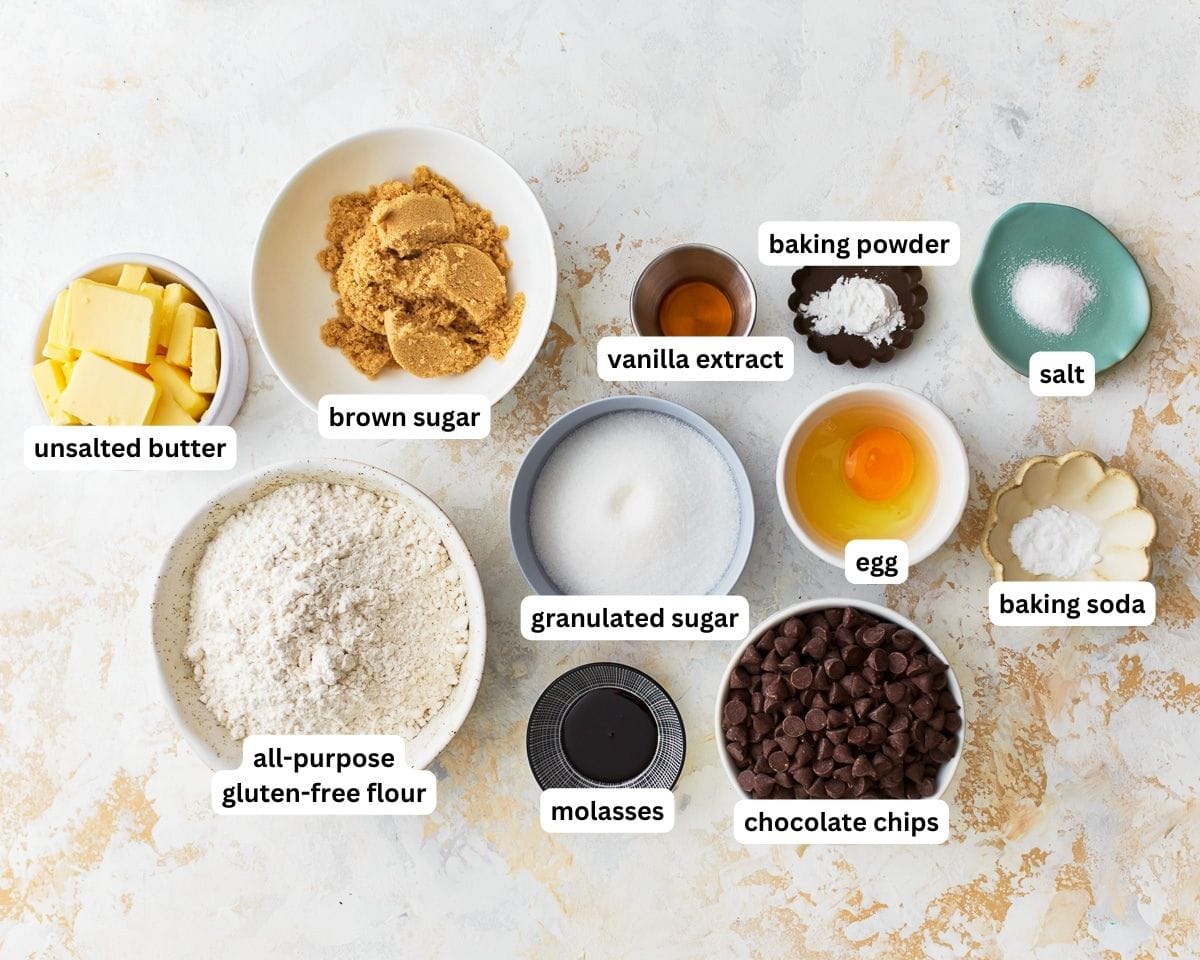 Ingredients for gluten-free chocolate chip cookies