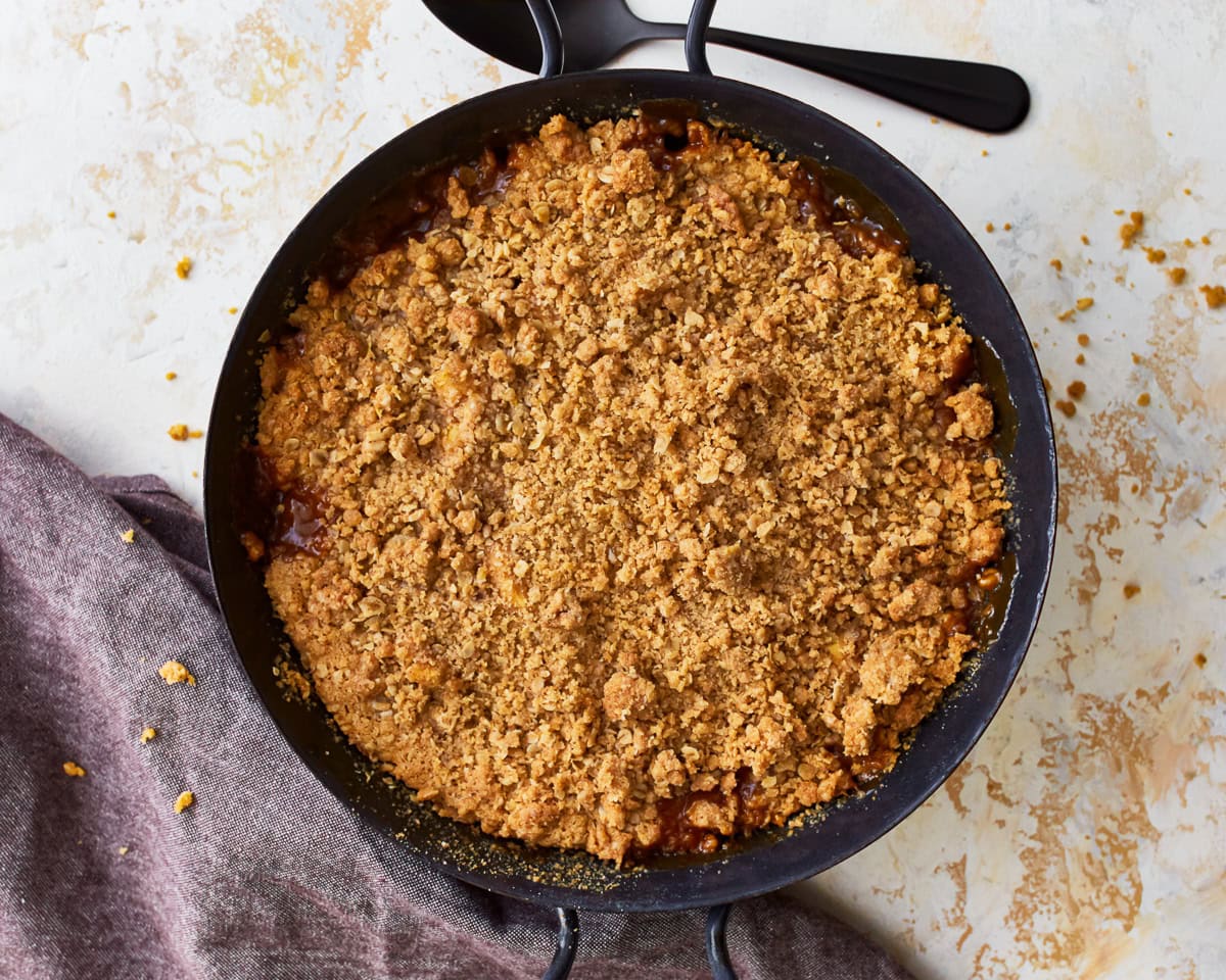 Gluten-free apple crisp in a baking dish