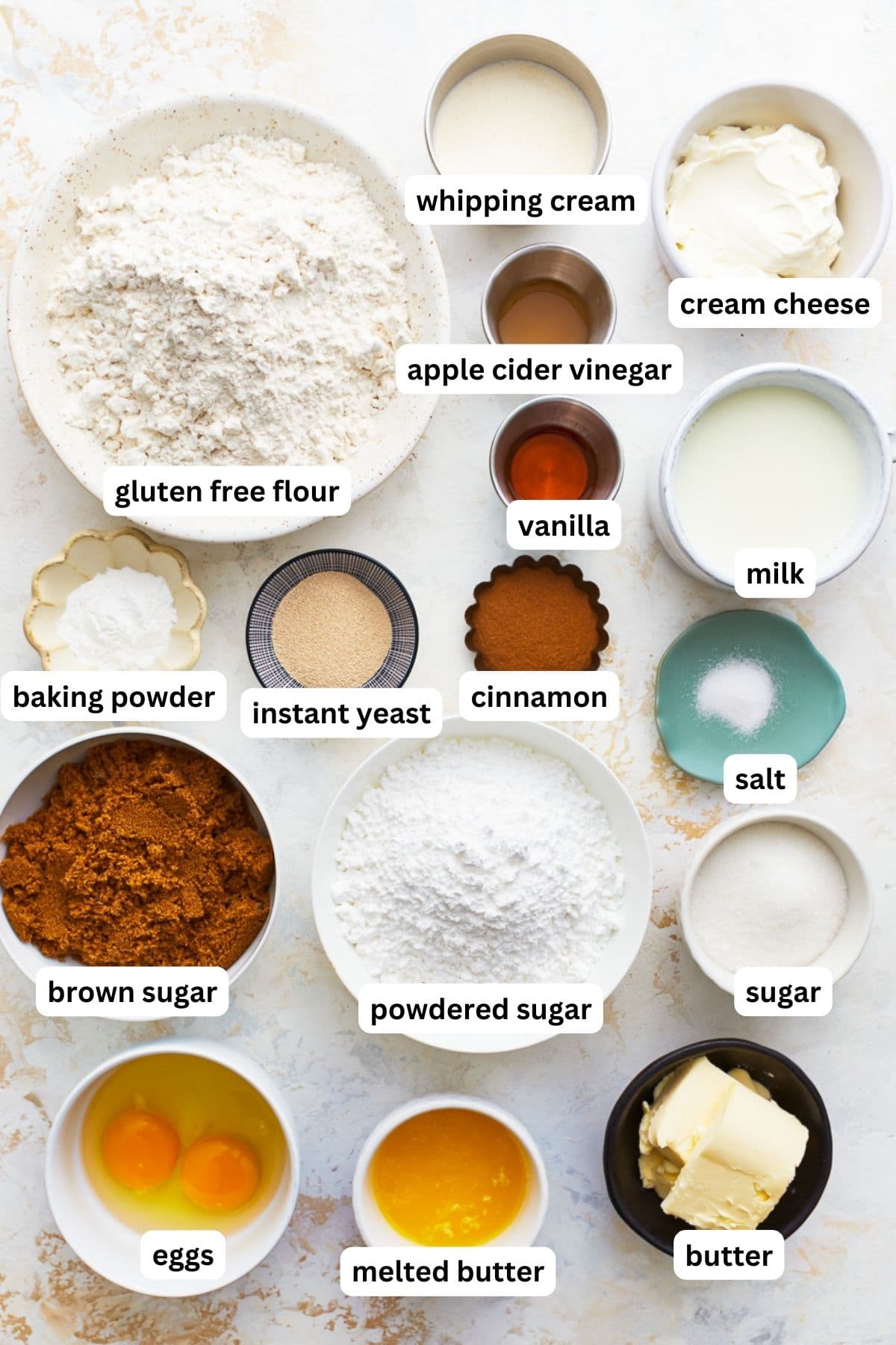 ingredients for gluten free cinnamon rolls