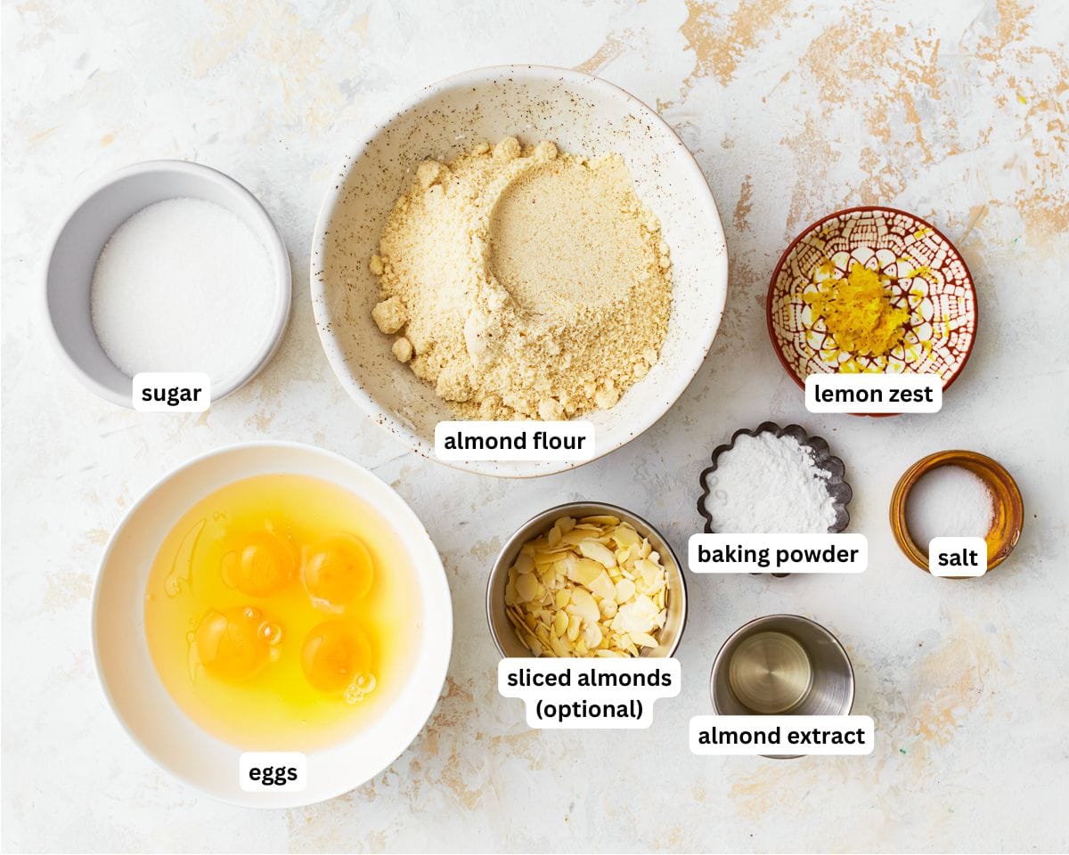 The ingredients to make an almond flour cake.