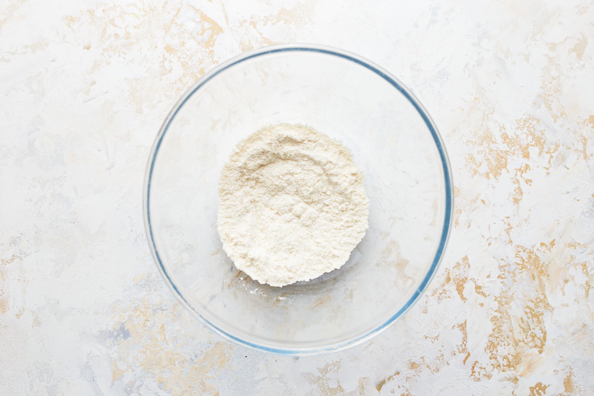 coconut flour in a glass bowl.