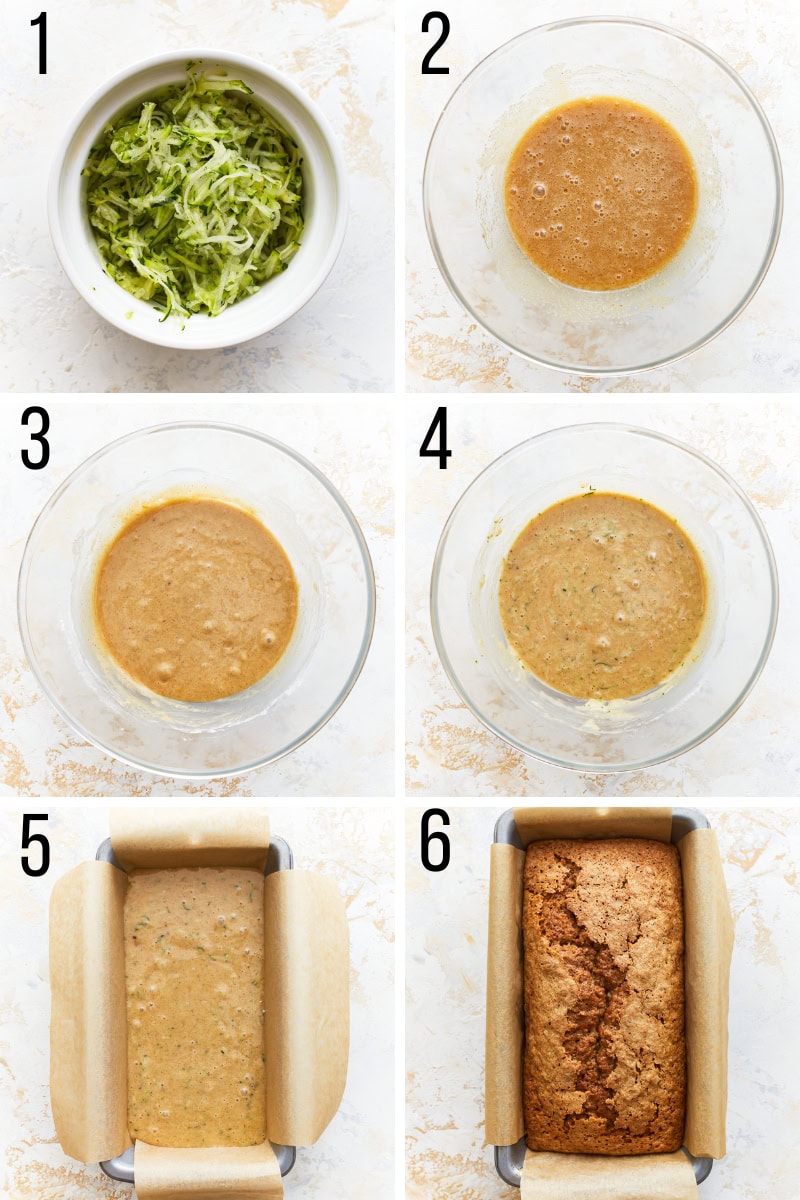 gluten-free zucchini bread recipe steps photo collage