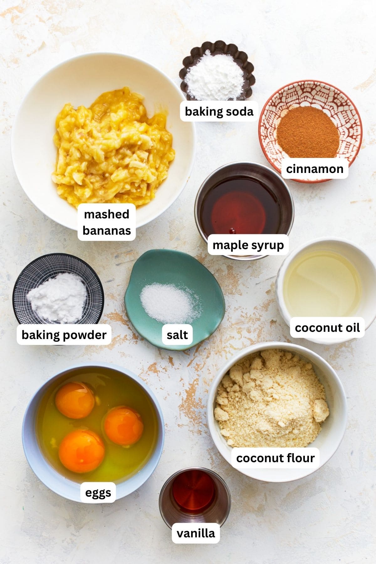 ingredients for coconut flour banana bread
