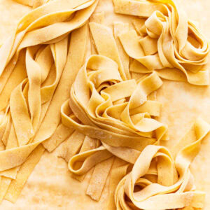 gluten-free pasta on parchment paper.