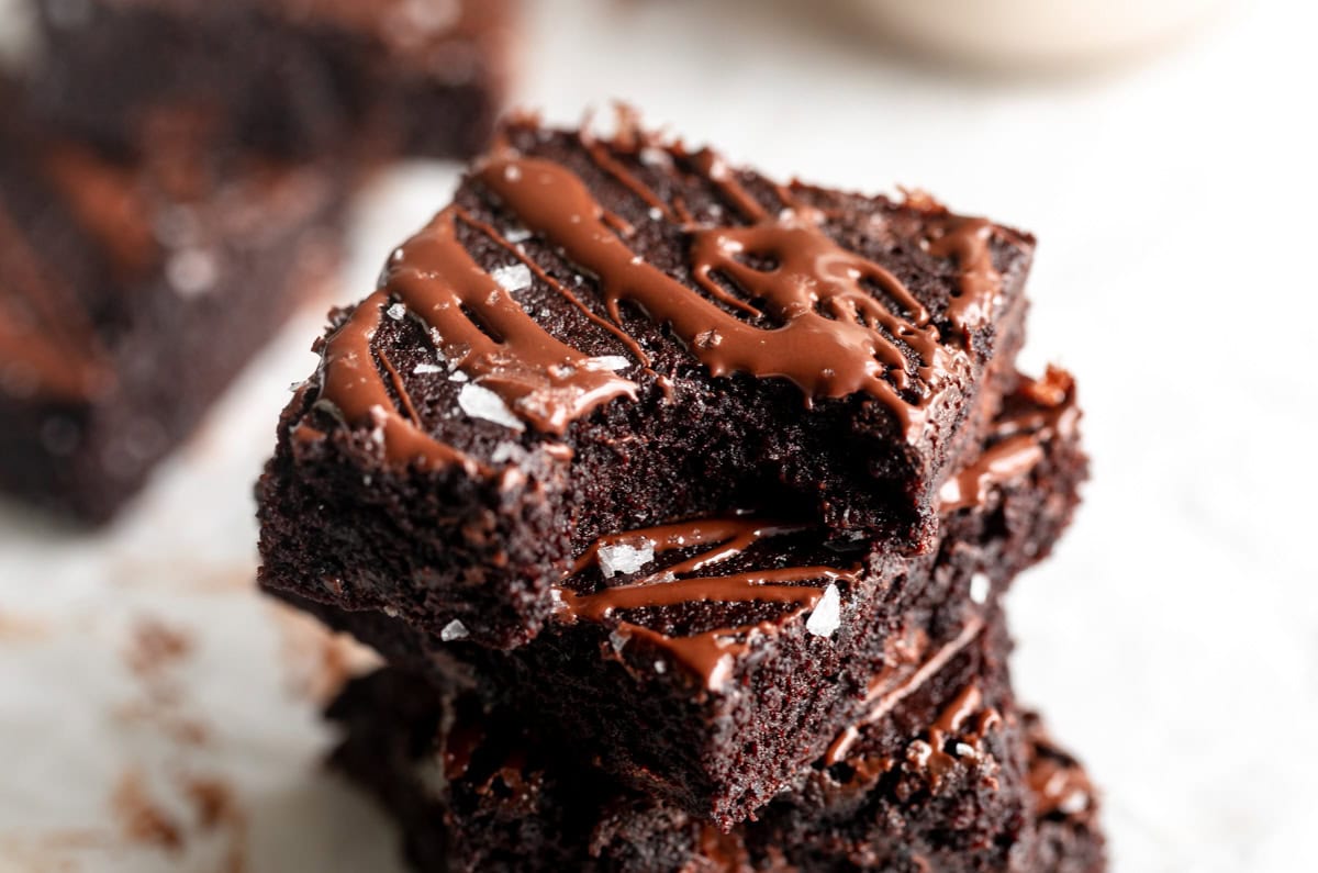 A stack of coconut flour brownies.