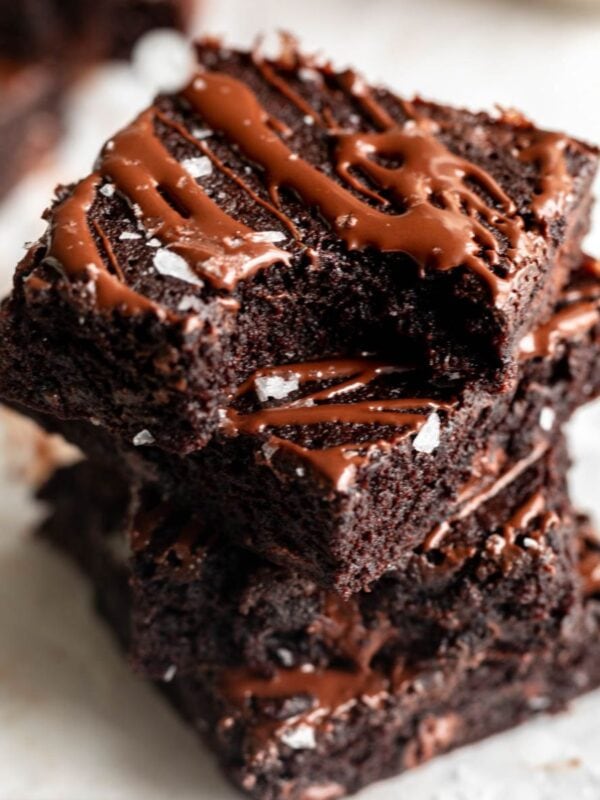 A stack of coconut flour brownies.