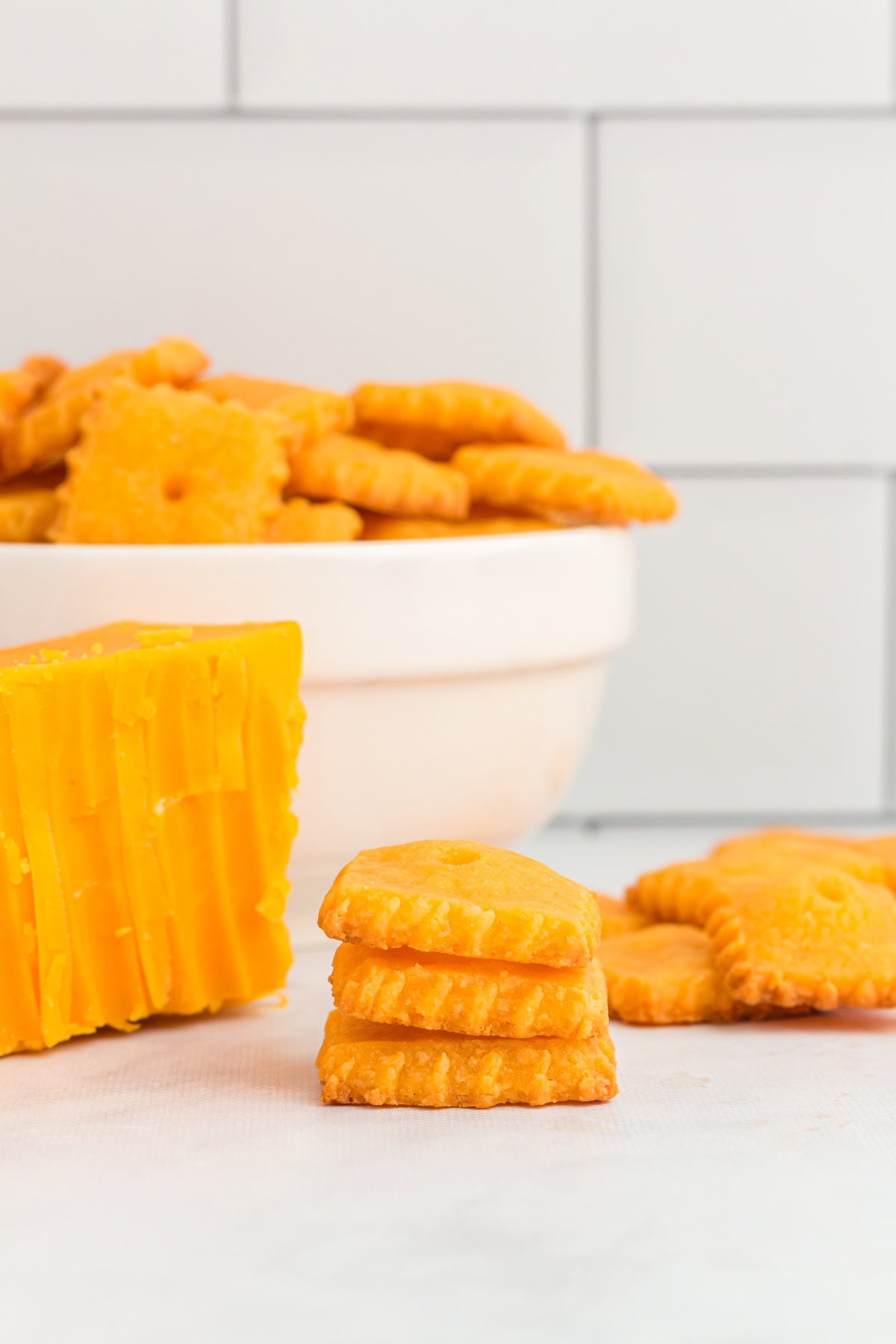 A stack of gluten free cheez its.