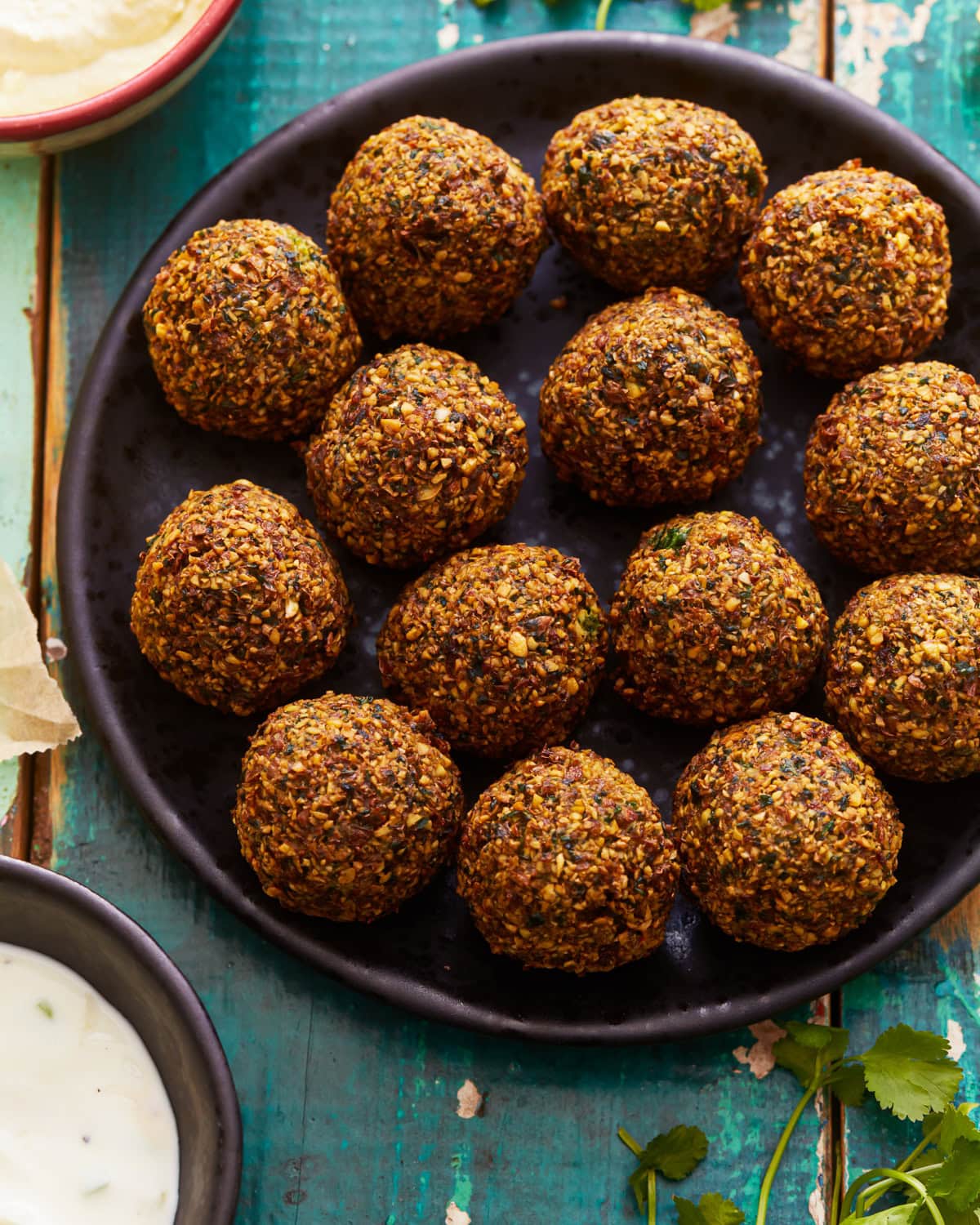 a plate of gluten-free falafel balls.