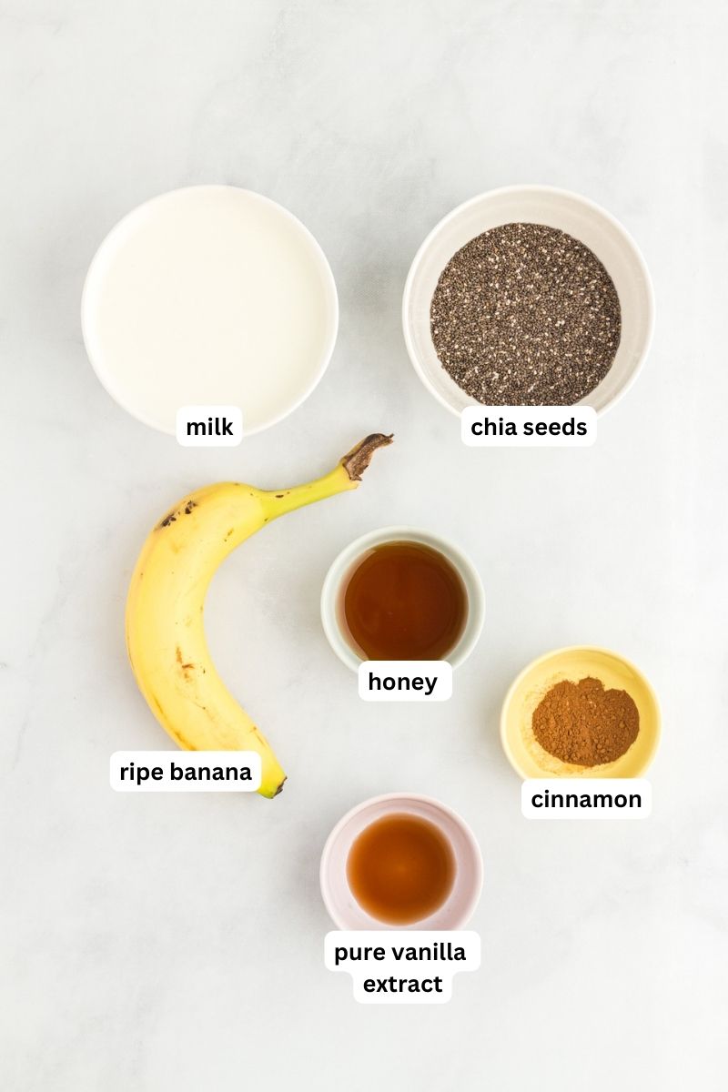 Ingredients for banana chia pudding.