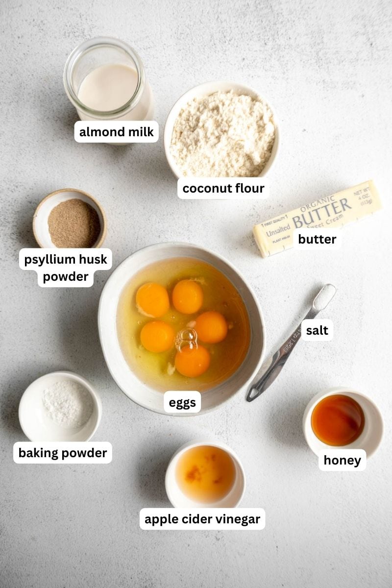 Ingredients for coconut flour bread.