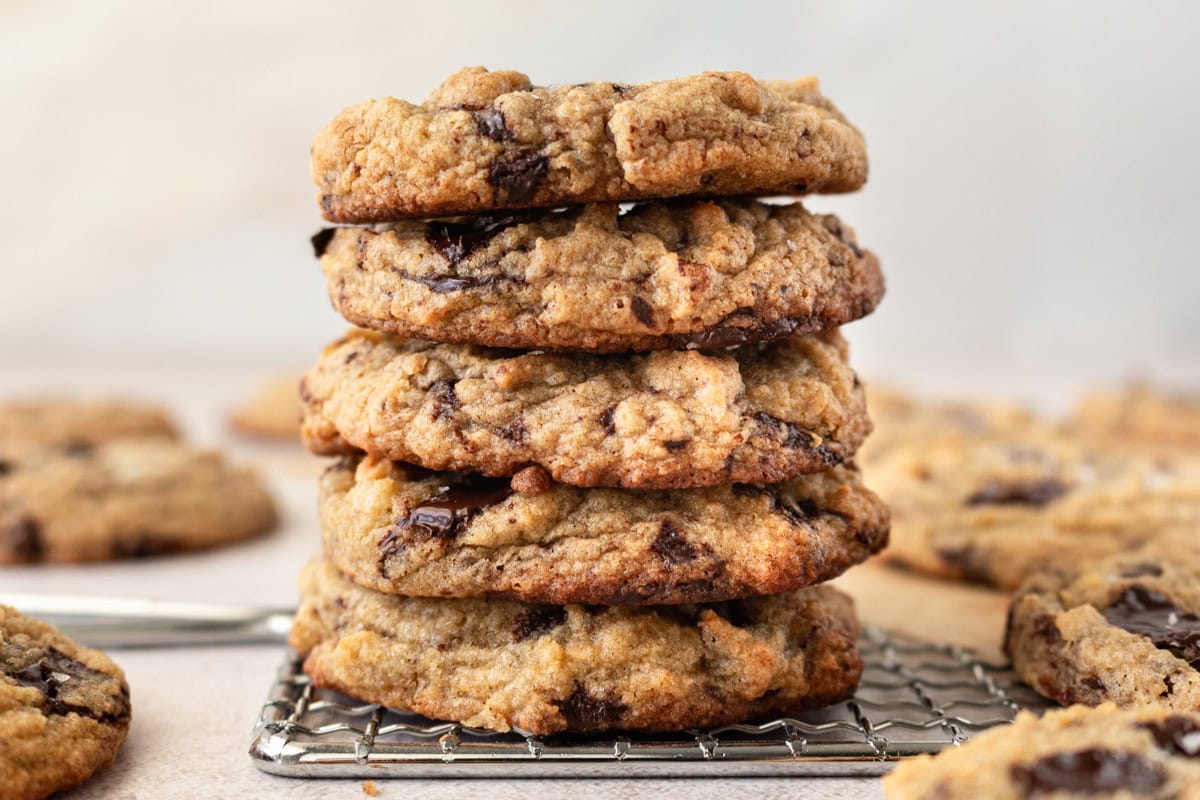 A stack of coconut flour chocolate chip cookies 