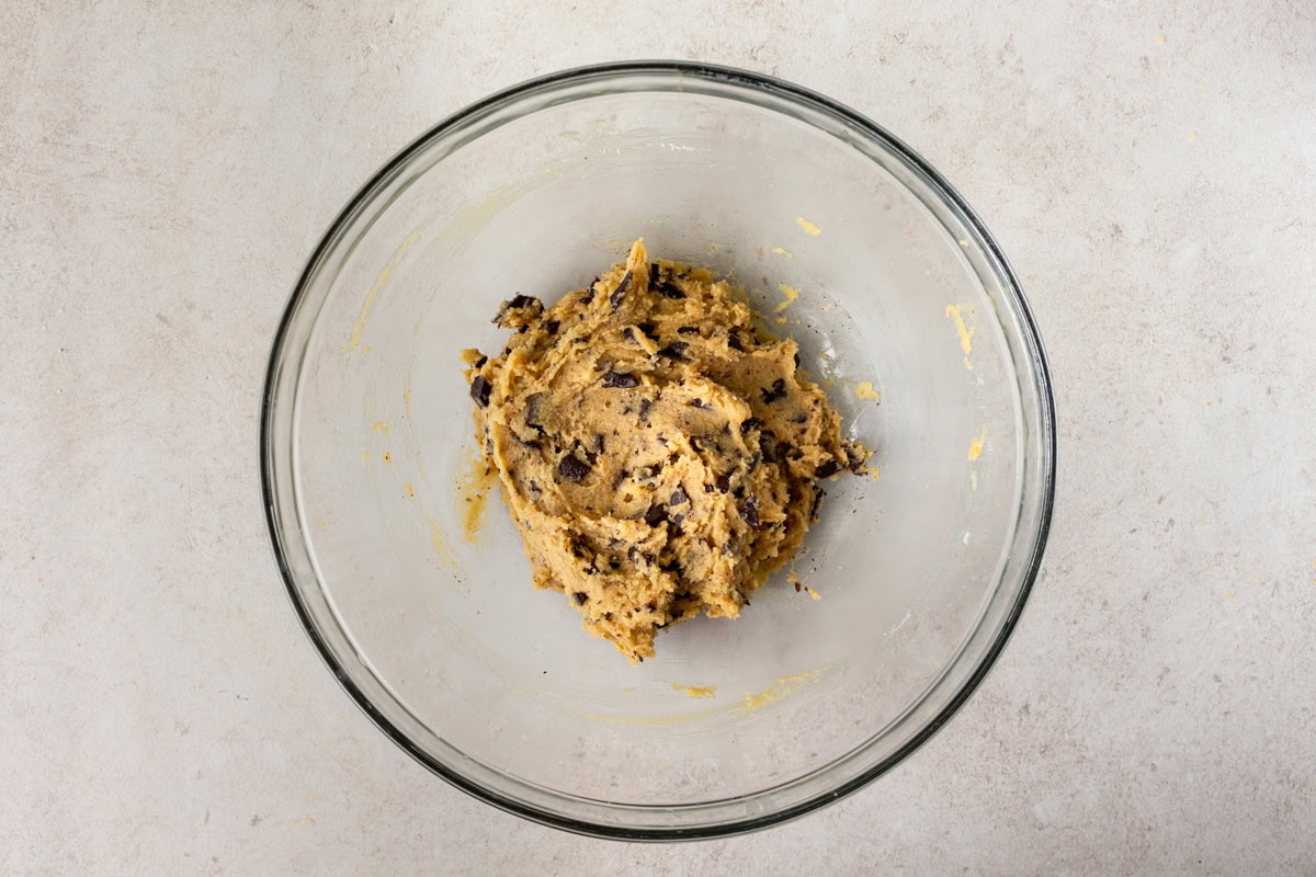 coconut flour chocolate chip cookie dough in a mixing bowl