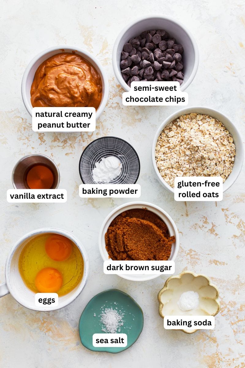 Ingredients for gluten-free peanut butter oatmeal cookies