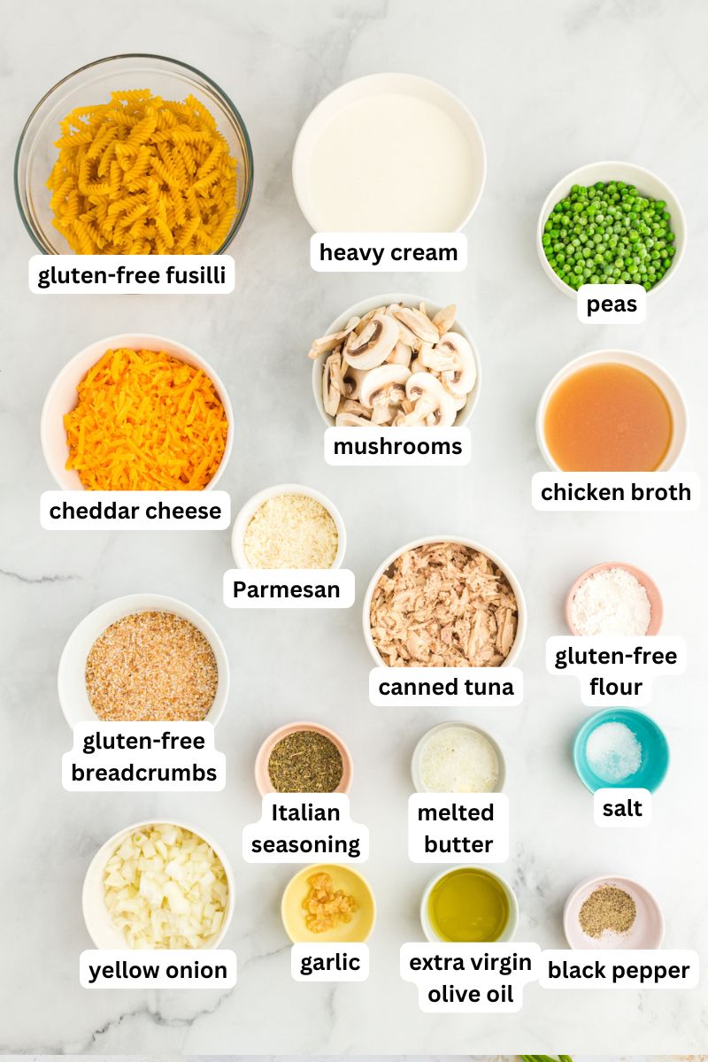 Ingredients for gluten-free tuna casserole