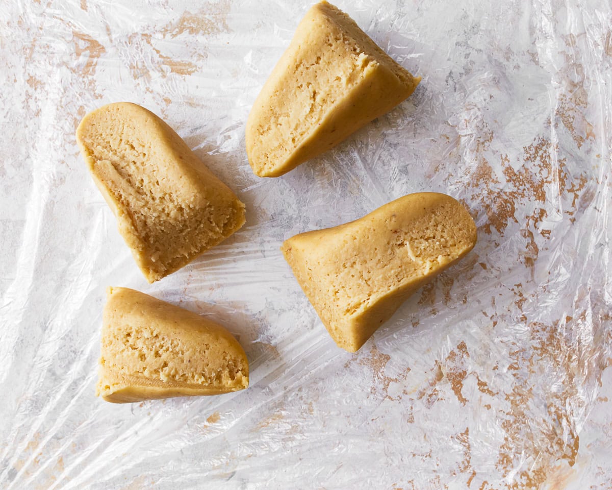 Portions of almond flour pasta dough