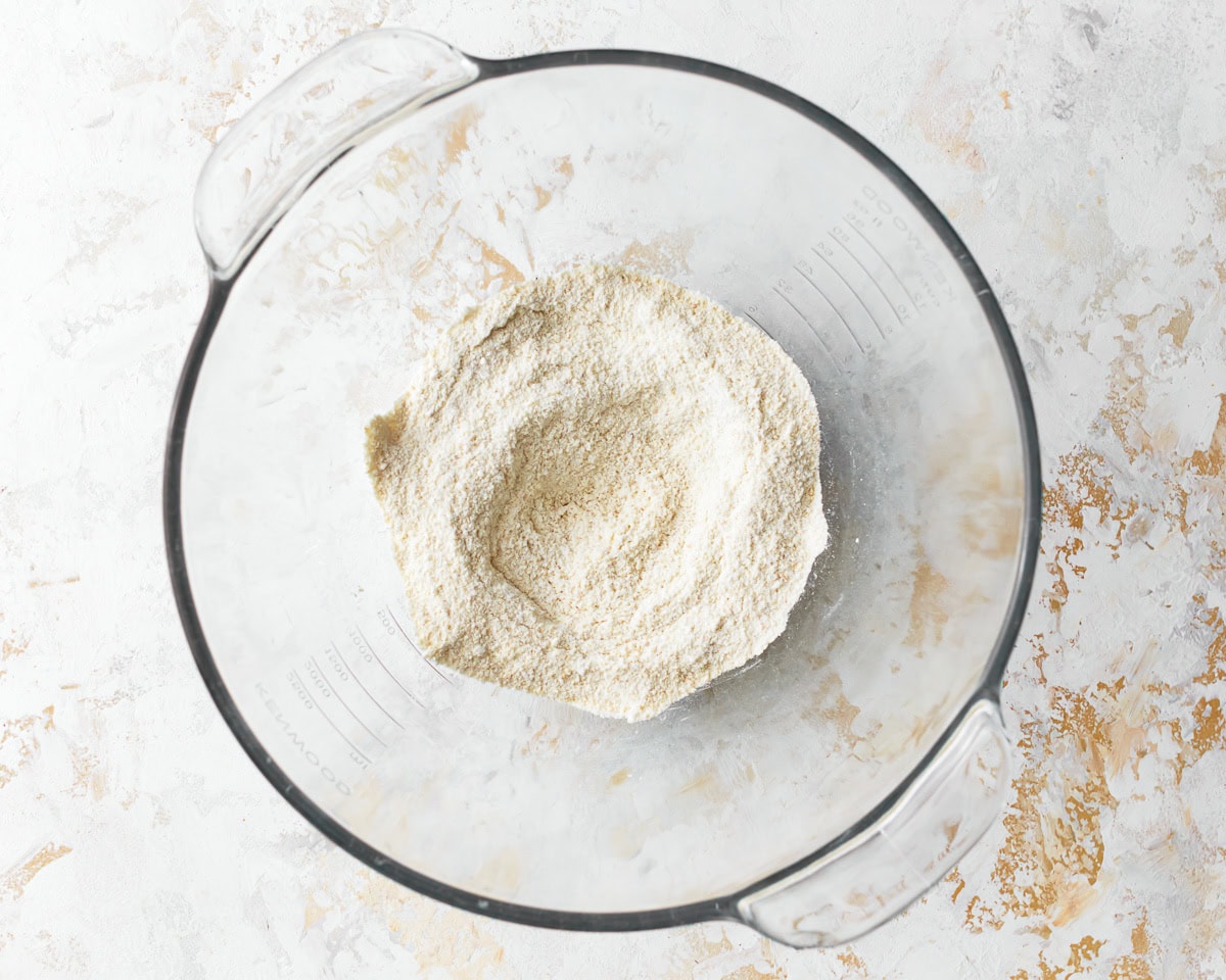 Dry ingredients for almond flour pasta in a bowl