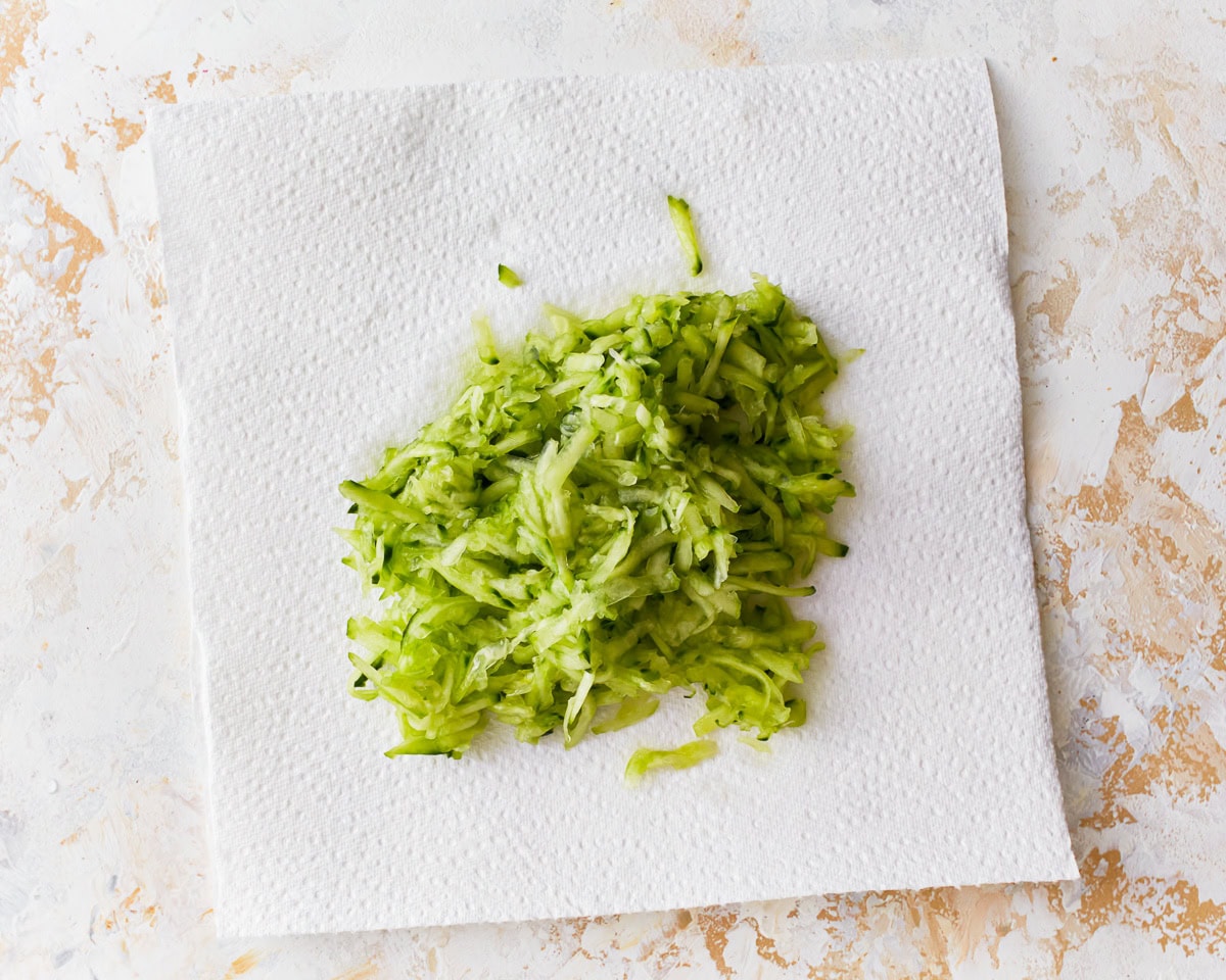 Shredded cucumber on a paper towel