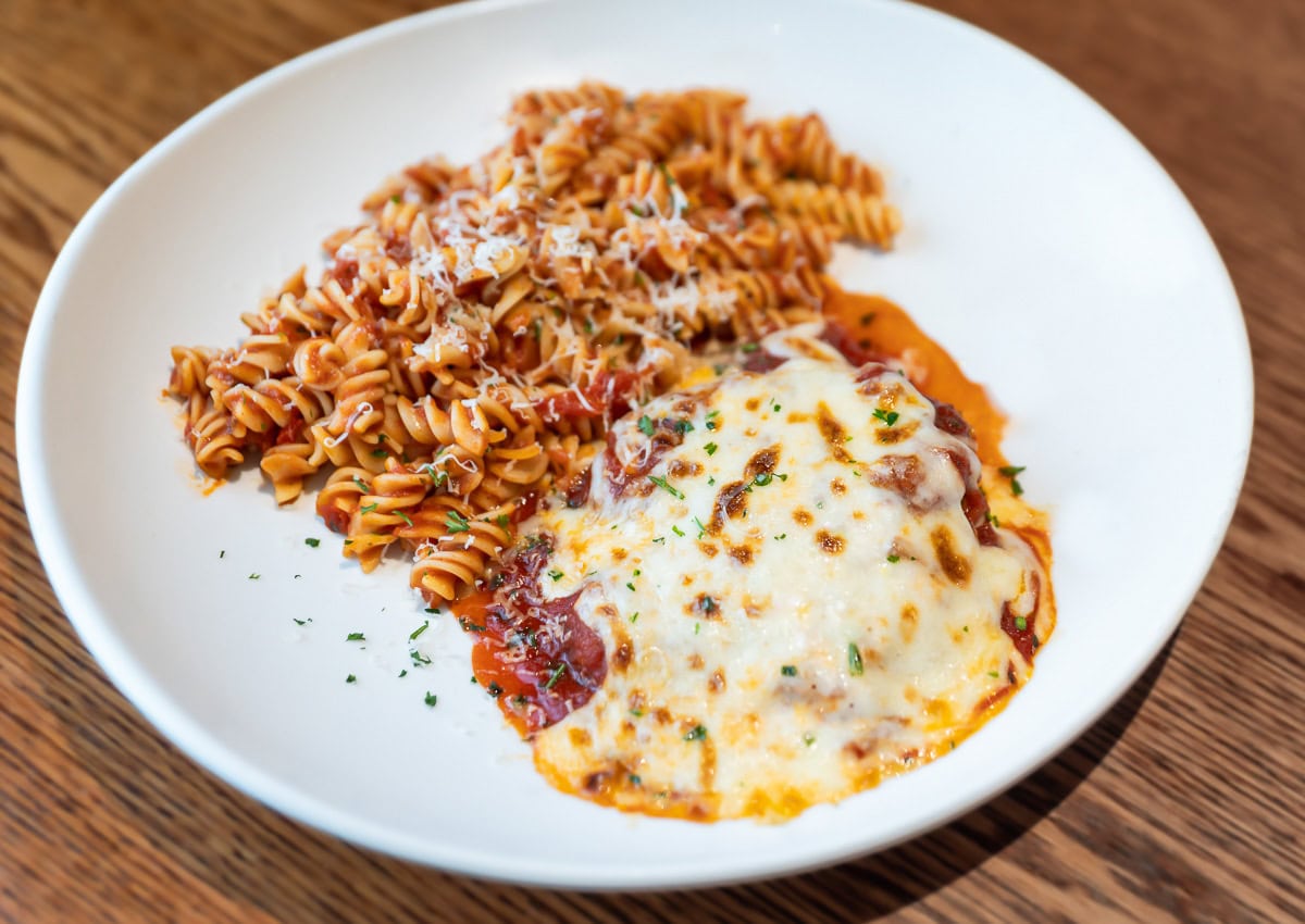 grilled chicken parmesan with rotini pasta