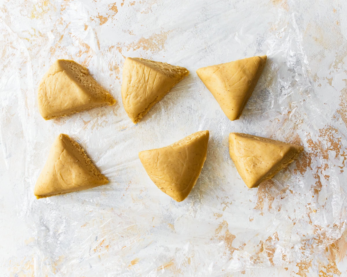 Gluten-free ravioli dough portioned into 6 portions.