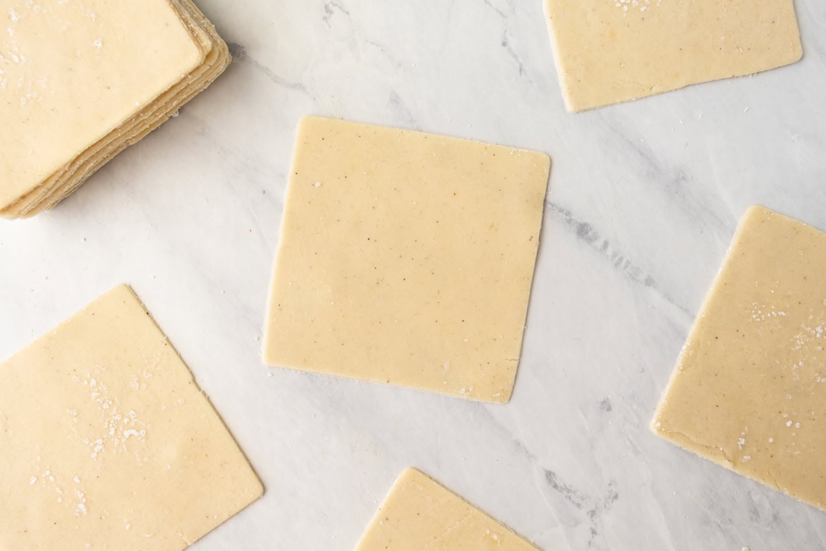 Overhead view of gluten-free wonton wrappers