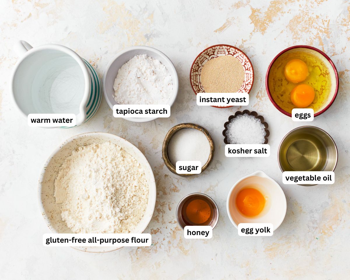 Ingredients for gluten-free challah bread.